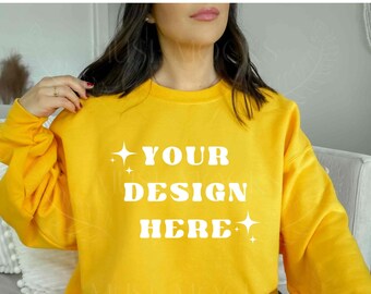 Gildan 18000 Mockup Gold Mockup Gildan Sweatshirt Mockup Model Mockup Yellow Gildan 18000 Mockup sweatshirt mockup Hoodie Mock Gold crewneck