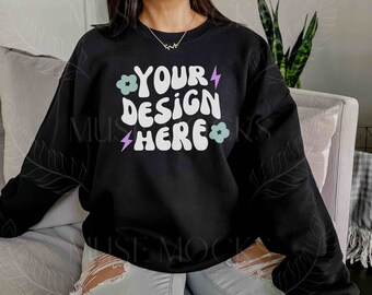 Gildan 18000 Mockup Black Gildan Sweatshirt Mockup Model Mockup Mock ups Gildan 18000 Black Mockup sweatshirt mockup Hoodie Mock Crewneck