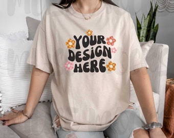 Gildan 5000 Mockup Sand Mockup Gildan Mockup Gildan Crew T-Shirt Mock-up Mock-up T-Shirt Trendy Mockup Modell Mock-ups Übergroße Mock-ups