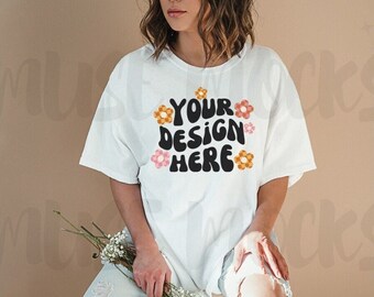 Gildan 5000 Mockup Gildan 5000 White Gildan Mockup Trendy Mockup Aesthetic Mockup Model Mock ups Oversized mock ups White t shirt mock up