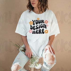 Gildan 5000 Mockup Gildan 5000 White Gildan Mockup Trendy Mockup Aesthetic Mockup Model Mock ups Oversized mock ups White t shirt mock up