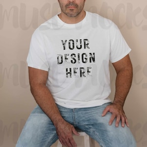White Gildan Shirt mockup Gildan 5000 Mockup Mens Mockup Men White tshirt mock Gildan Mockup Gildan Male Model Mockup Mock ups Mens Gildan