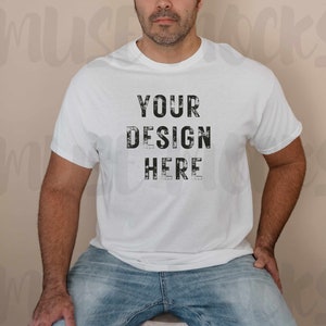 White Gildan Shirt mockup Gildan 5000 Mockup Mens Mockup Men White tshirt mock Gildan Mockup Gildan Male Model Mockup Mock ups Mens Gildan