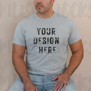 Gildan Sport Gray mockup Gildan 5000 Mockup Mens Mockup Men Grey tshirt mock Gildan Mockup Gildan Male Model Mockup Mock ups 5000 Sport Gray