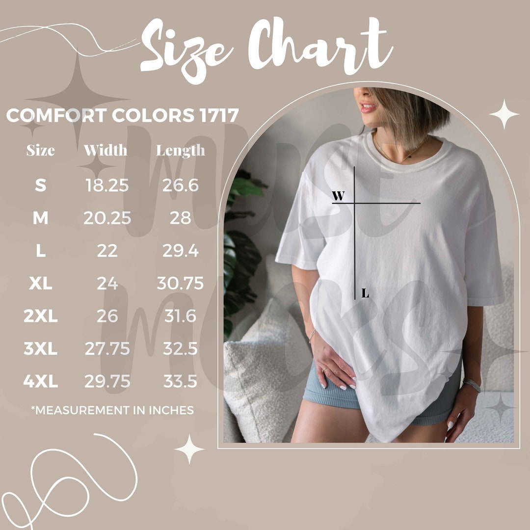 Comfort Colors 1717 Size Chart Comfort Colors Size Chart 1717 - Etsy