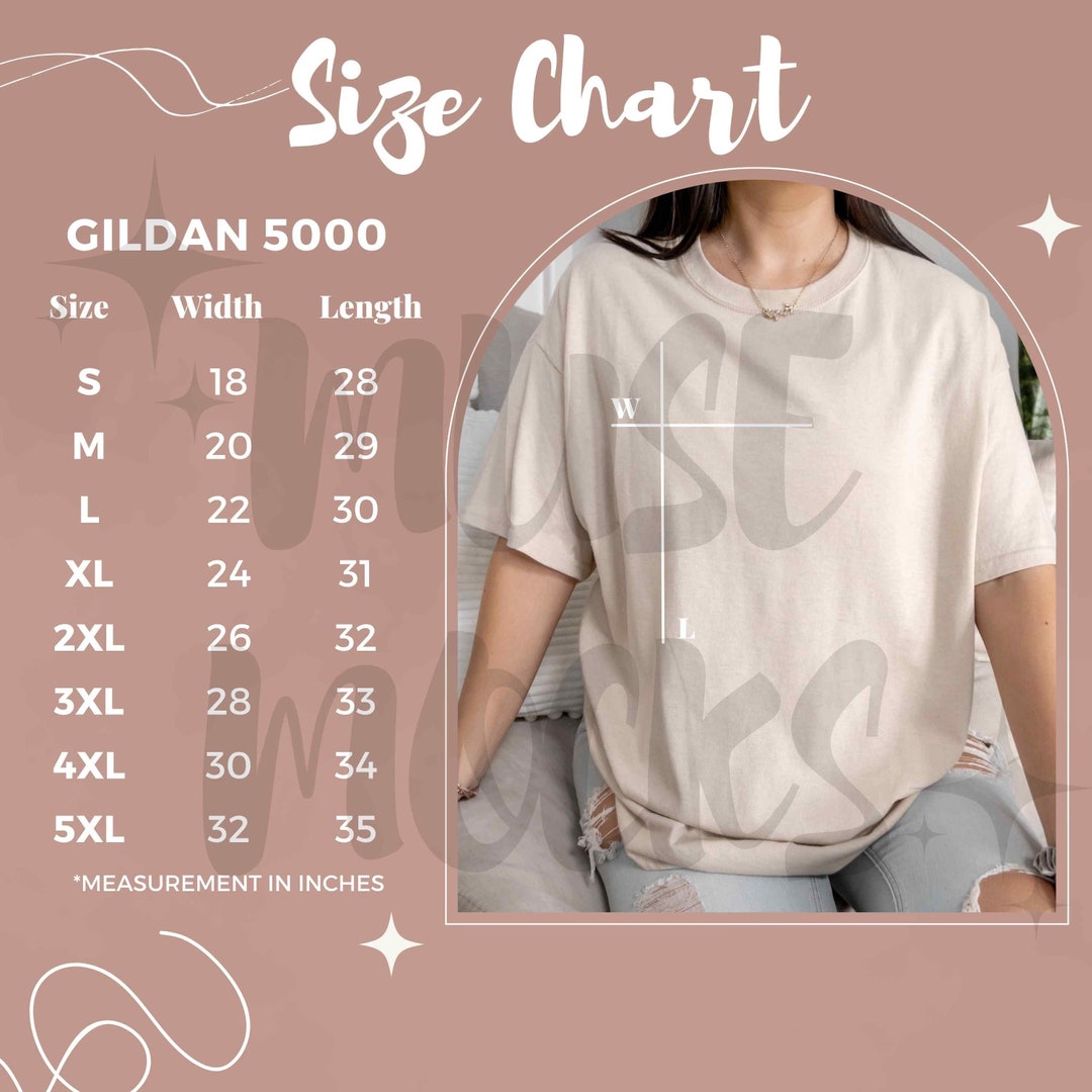 Gildan 5000 Size Chart Gildan Size Chart 5000 Size Chart - Etsy