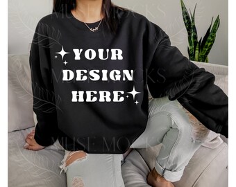 Gildan 18000 Mockup Black Gildan Sweatshirt Mockup Model Mockup Mock ups Gildan 18000 Black Mockup sweatshirt mockup Hoodie Mock Crewneck