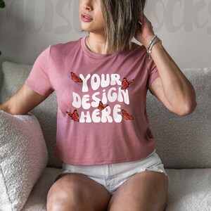 Bella Canvas 8882 Mauve Crop Top mock up Crop Top Mockup Bella Canvas flowy cropped shirt mock ups 8882 Mauve shirt mockup Cropped Tshirt