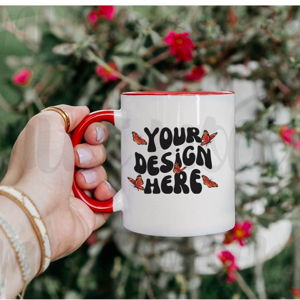 Mug Mockup Red handle Mug mockup Red Accent Mug Mock up  11 oz Mug mockup Coffee mug Mockup Mock ups Mug Mock Minimalist Mug Mockup Trendy