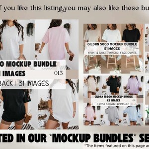 K&ouml;nnte beinhalten: Eine Collage von Bildern, die verschiedene Gildan T-Shirt-Mockups zeigen. Die Mockups zeigen verschiedene Farben und Stile von T-Shirts, darunter Langarm- und Kurzarmoptionen. Der Text "Gildan 5000 Mockup Bundle 31 Images" ist auf dem Bild zu sehen.