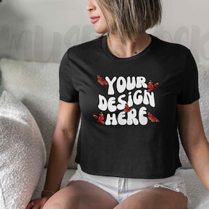 Bella Canvas 8882 Black Crop Top mock up Crop Top Mockup Bella Canvas flowy cropped shirt mock ups 8882 Black shirt mockup Cropped Tshirt