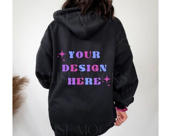 Gildan 18500 Mockup Black Gildan Hoodie Mockup Hoodie Mockup Model Mockup Back of Black Hoodie Mock Gildan Mockups Blank Sweatshirt mock ups