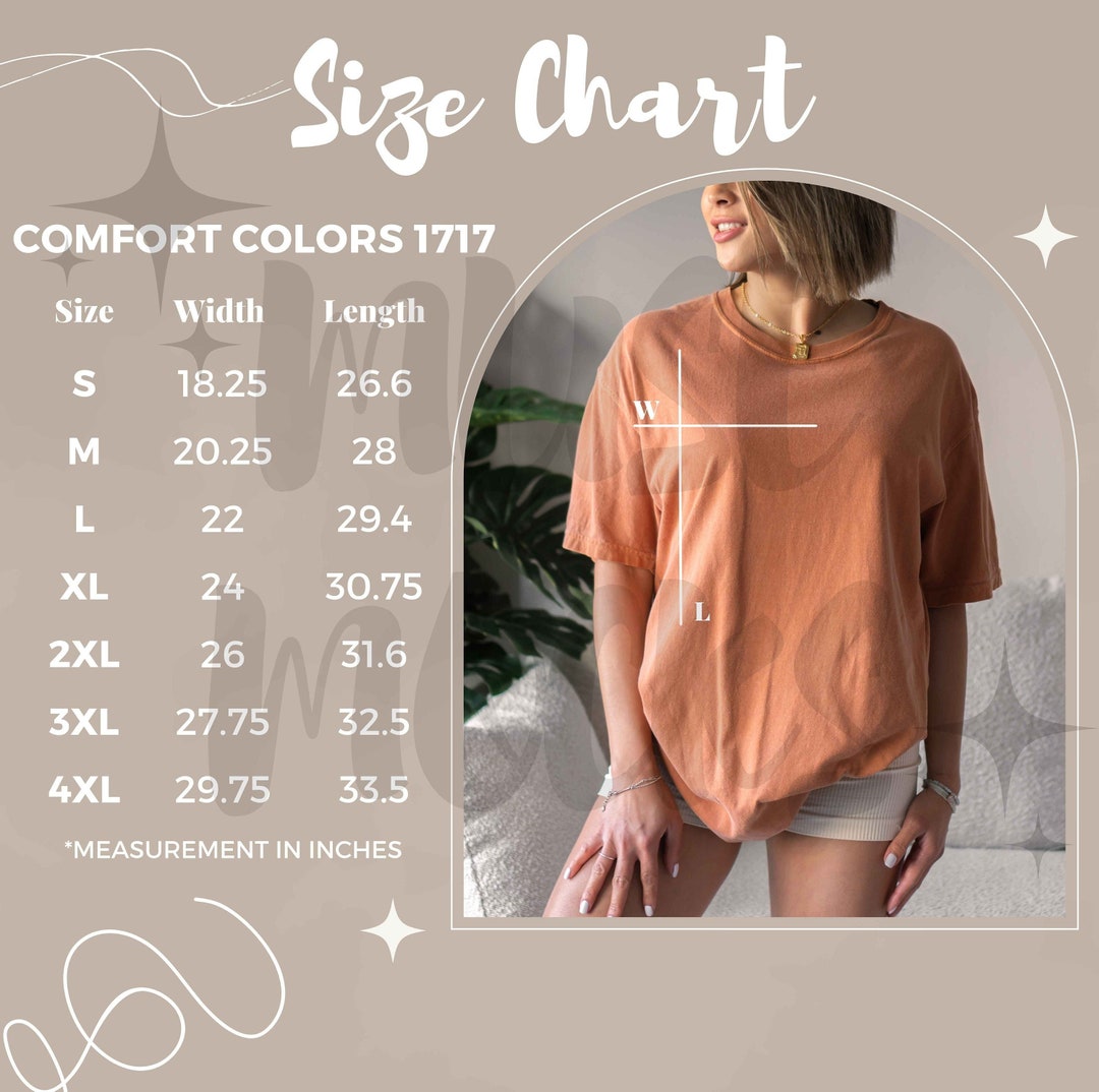 Comfort Colors 1717 Size Chart Comfort Colors Size Chart 1717 - Etsy