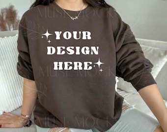 Gildan 18000 Mockup Dark Chocolate Mockup Gildan Sweatshirt Mockup Model Mockup Brown Gildan 18000 Mockup sweatshirt mockup Hoodie Mock