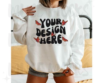Gildan 18000 Mockup Trendy Mockup Gildan Sweatshirt Mockup Model Mockup Oversized Gildan 18000 White Mockup sweatshirt mockup Hoodie Mock