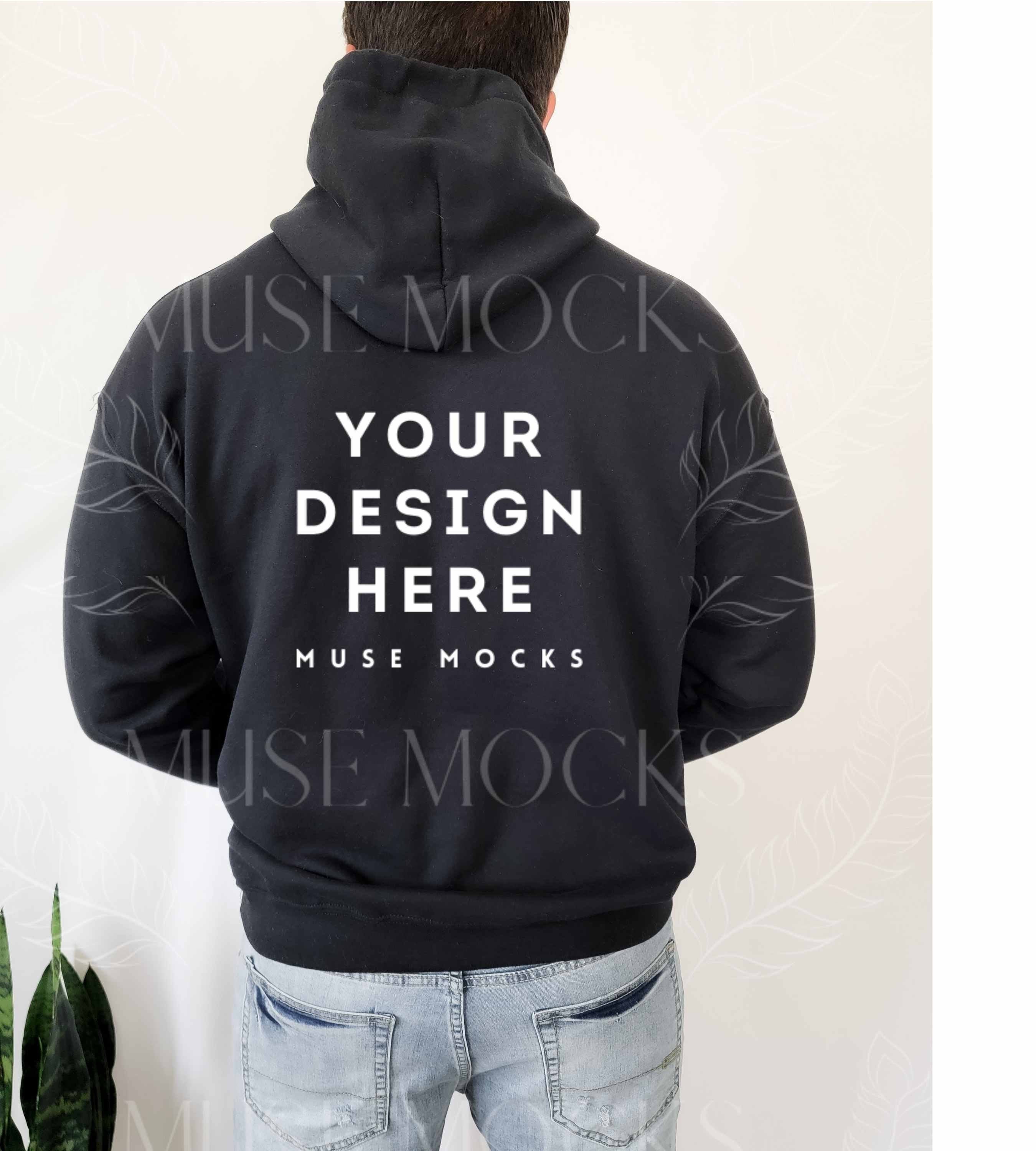 Gildan 18500 Mockup Gildan Mockup Male in Black Hoodie Back of | Etsy