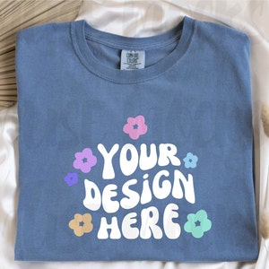 Comfort Colors Mockup Blue Jean C1717 Shirt Flat Lay Mockup Boho Mockup tshirt mock ups Comfort Color 1717 mockup Blue Jean shirt mock up