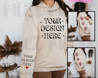 Gildan 18500 Mockup Gildan 18500 Hoodie Mockup Sleeve mockup Hoodie sleeve mockup Gildan Mockup Sweatshirt sleeve Mockup Mock ups 18500 Sand