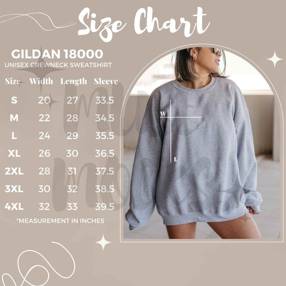 Gildan 18000 Size Chart Gildan Size Chart Sweatshirt Size - Etsy