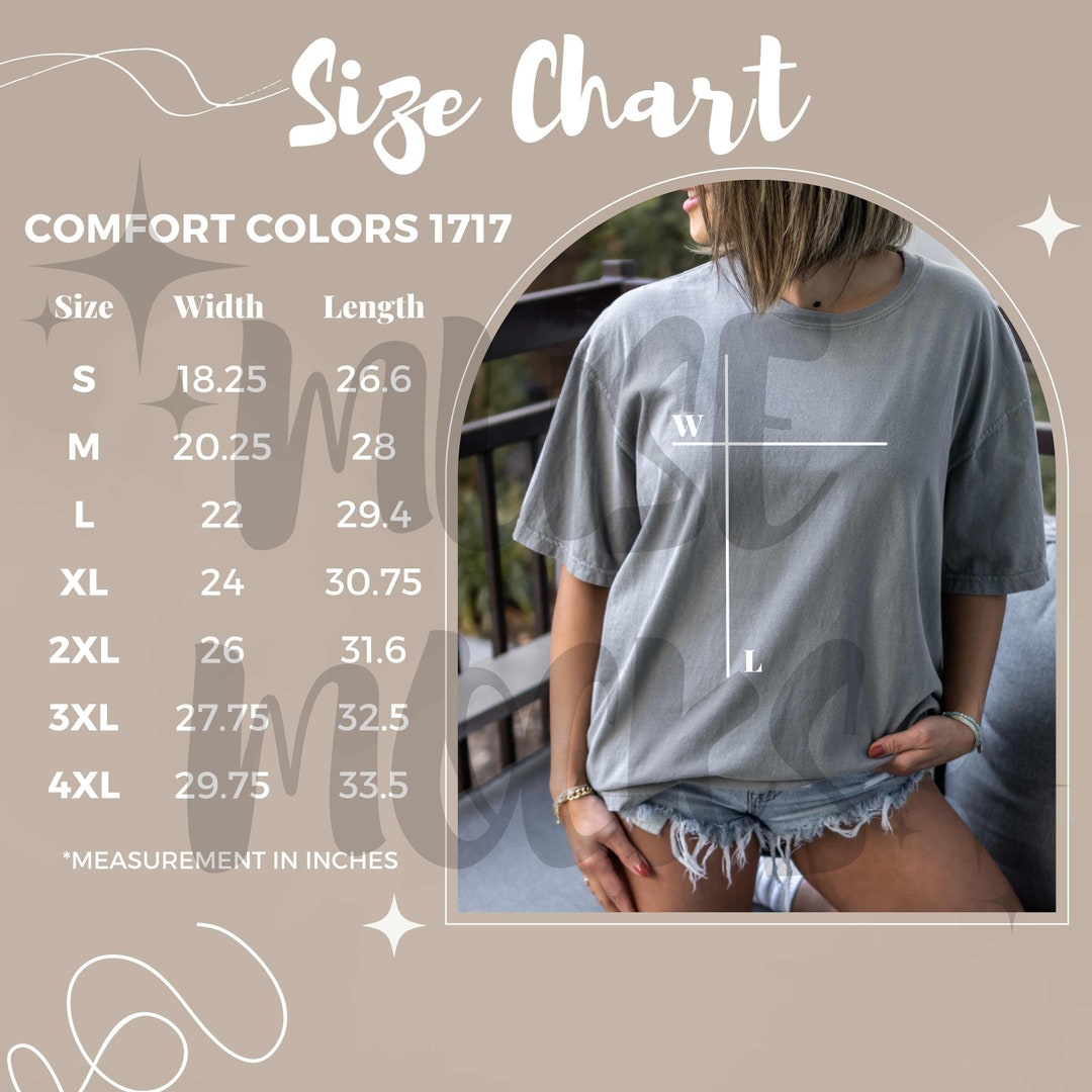 Comfort Colors 1717 Size Chart Comfort Colors Size Chart Model - Etsy