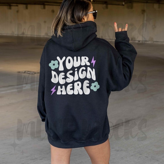 Gildan 18500 Mockup Black 18500 Gildan Mockup Hoodie Mockup Model Mockup Oversized Back of hoodie mock Gildan Mockups mock ups Trendy mocks