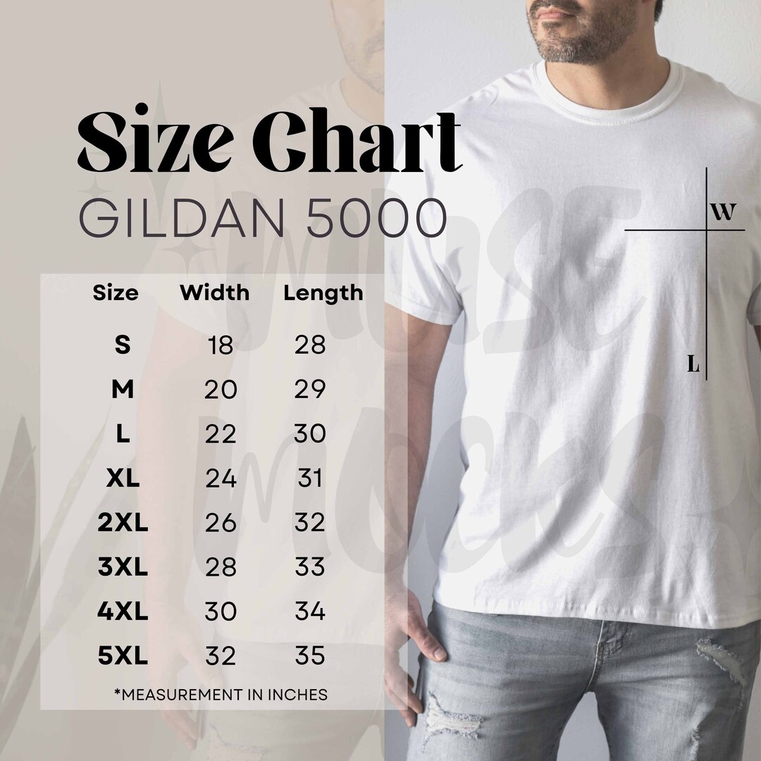 Gildan 5000 Size Chart Male Gildan Size Chart 5000 Size Chart - Etsy