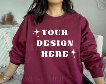 Gildan 18000 Mockup Maroon Mockup Gildan Sweatshirt Mockup Model Mockup Red Gildan 18000 Mockup sweatshirt mockup Hoodie Mock crewneck mock