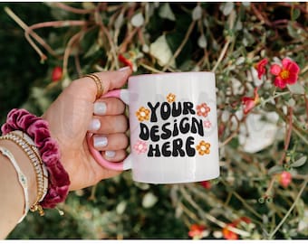 Mug Mockup Pink handle Mug mockup Pink Accent Mug Mock up  11 oz Mug mockup Coffee mug Mockup Mock ups Pink Mug Mock Model Mug Mockup Trendy