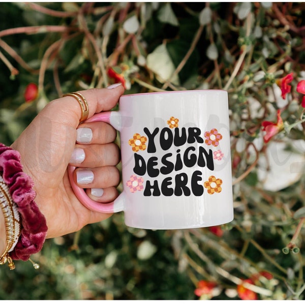 Mug Mockup Pink handle Mug mockup Pink Accent Mug Mock up  11 oz Mug mockup Coffee mug Mockup Mock ups Pink Mug Mock Model Mug Mockup Trendy