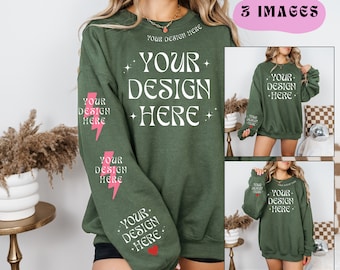 Gildan 18000 Mockup Gildan 18000 Military Green Mockup Sleeve mockup Sweatshirt mockup Gildan Mockup 18000 Military Green Gildan 1800 mockup