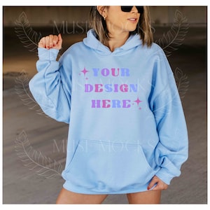 Gildan 18500 Hoodie Mockup Light Blue Hoodie Mockup Model Mockup Mock ups Gildan Hoodie Mockup Gildan Mockup Gildan 18500 Mockup Oversized