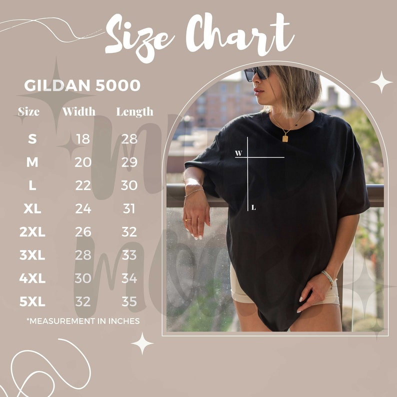 Gildan 5000 Size Chart Gildan Size Chart 5000 Size Chart - Etsy
