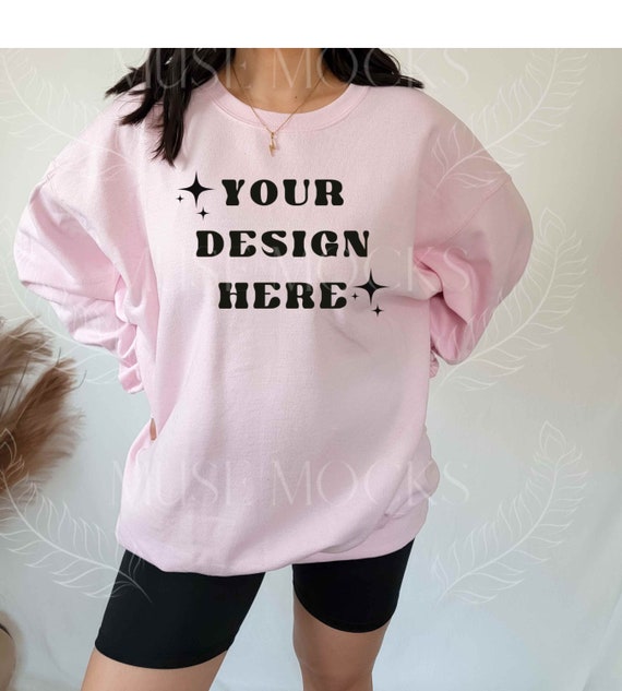 Gildan Light Pink 18000 Mockup Gildan Sweatshirt Mockup Sweatshirt Model Mockup Light Pink Sweatshirt mock ups Gildan Mockup