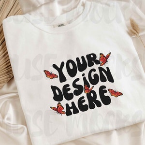 Comfort Colors C1717 White Shirt Flat Lay Mockup Comfort Colors Boho Mockup White T shirt mock up tshirt mock ups Comfort Color 1717 mockup
