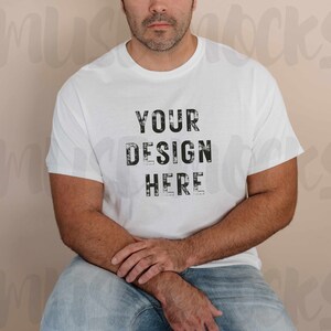 White Gildan Shirt mockup Gildan 5000 Mockup Mens Mockup Men White tshirt mock Gildan Mockup Gildan Male Model Mockup Mock ups Mens Gildan
