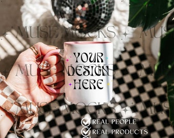 Mug Mockup Pink handle Mug mockup Pink Accent Mug Mock up 11 oz Mug mockup Coffee mug Mockup Mock ups Pink Mug Mock Model Mug Mockup 11oz