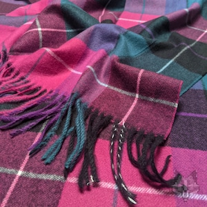 Stunning soft Wool mix Ladies check tartan Large stole scarf Womens winter Cerise Pink Purple Teal