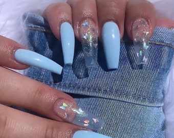 wallpapers Ombre Acrylic Coffin Blue Butterfly Nails butterfly nails etsy