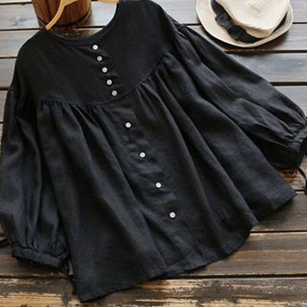 Black Cotton Artist Smock Blouse M Bohemian Japanese Mori Cottagecore Arts Romantic