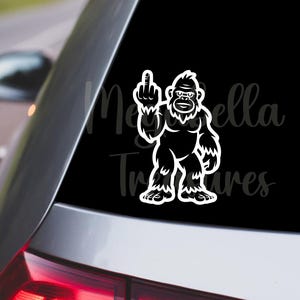 Bigfoot Middle Finger Car Decal – Funny Sasquatch Vinyl Sticker for Drivers Laptop Window Sticker  Customize Colors/Size Road Rage Cryptid