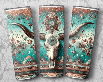 Western Tumbler Wrap, 20 Unzen Tumbler Sublimationsentwürfe, Country Tumbler Wrap, Boho Kuhschädel Tumbler, Kuhfell PNG, Country Girl Tumbler