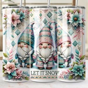 Let It Snow Gnome 20 Oz Skinny Tumbler Wrap, Christmas Gnome Sublimation Tumbler Design Template, Digital Download, Snowflake PNG design