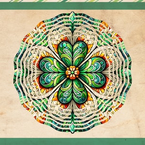 Stained Glass Shamrock Mandala Wind Spinner PNG St Patricks Day Sublimation Design 6 inch Design PNG Sublimation Spinner Template 10 inch