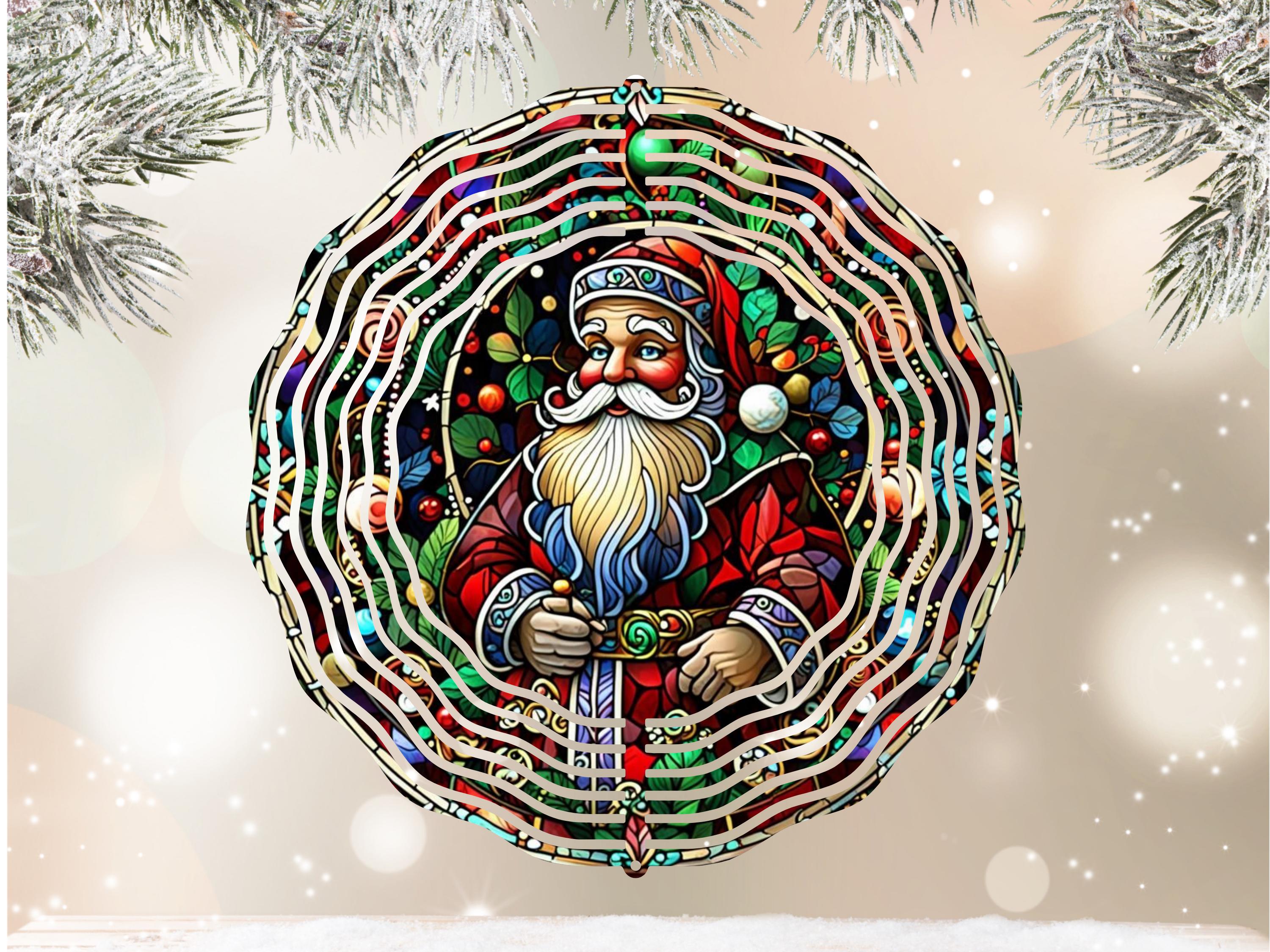 Stained Glass Santa Mandala Wind Spinner PNG Vintage Santa Claus ...