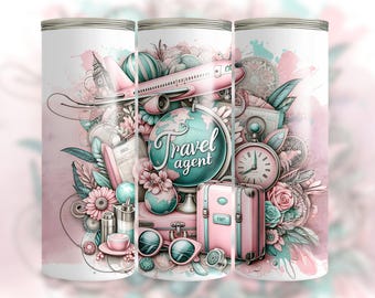 Envoltura de vaso de 20 oz de agente de viajes PNG, diseño de vaso World Traveler, diseño PNG de vaso delgado, envoltura de diseño de Girls Trip, descarga digital