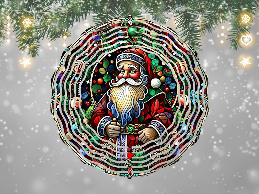 Stained Glass Santa Mandala Wind Spinner PNG Vintage Santa Claus ...