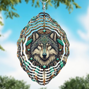 Wolf Dreamcatcher Mandala Wind Spinner PNG | Tribal Spiritual Outdoor Decor | 6 & 10 Inch Sublimation Design | Digital Download Windspinner