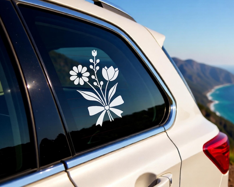 Wildflower Bouquet Vinyl Decal - Minimalist Floral Car Sticker ...
