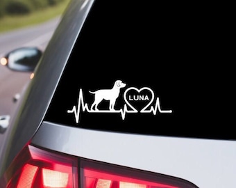 Custom Dog Heartbeat Vinyl Car Decal - Personalized Pet Love for Dog Lovers - 6" vinyl Decal Laptops Water Bottles Walls More Choose Color