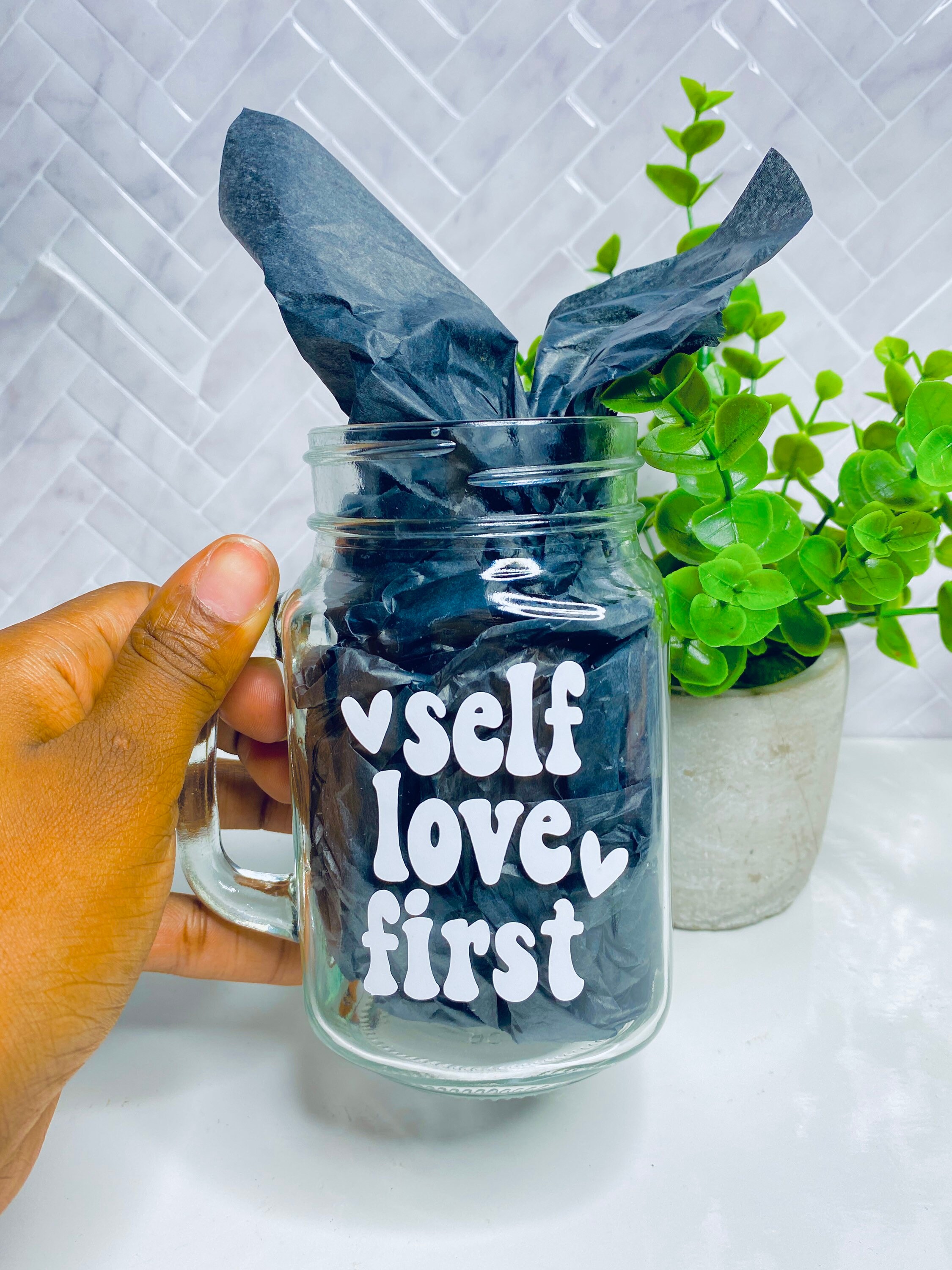 Self Love First mug positive mug self love drinkware Iced Coffee Glass mason jar Love Mason Jar Iced Coffee Cup Glass Coffee Cup